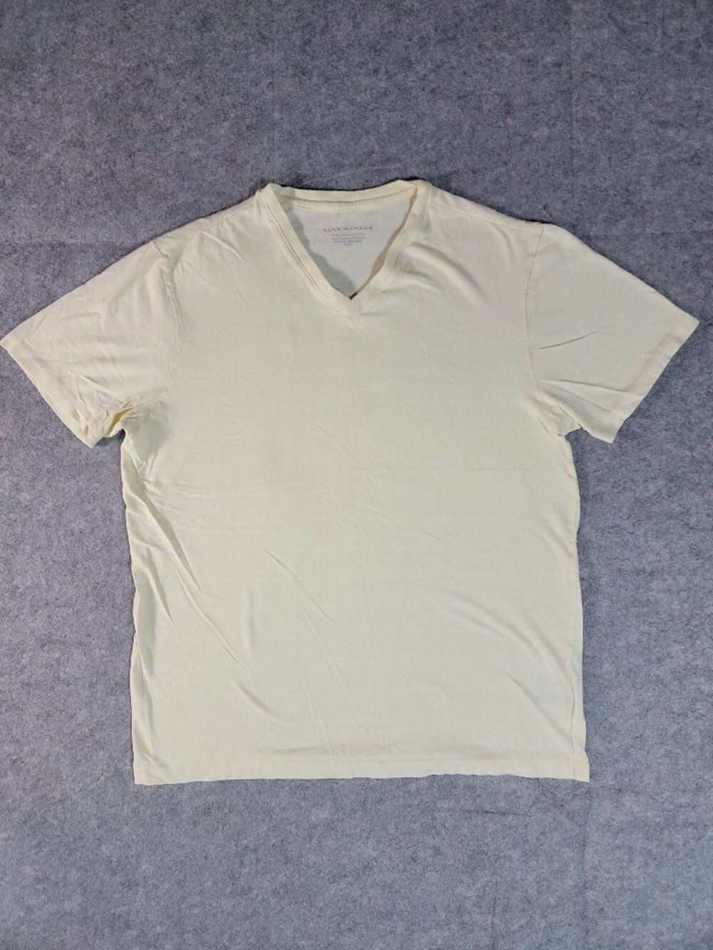 Club Monaco | Pale Butter Yellow 100% Cotton V-Neck Striped T-Shirt Size S